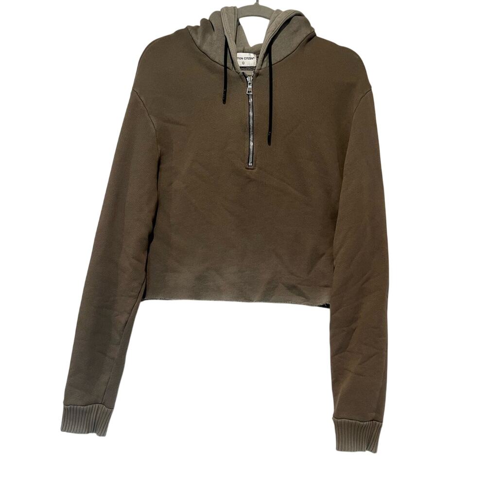 Cotton Citizen Brooklyn Ombre Green Cropped Half Zip Hoodie Large Made USA